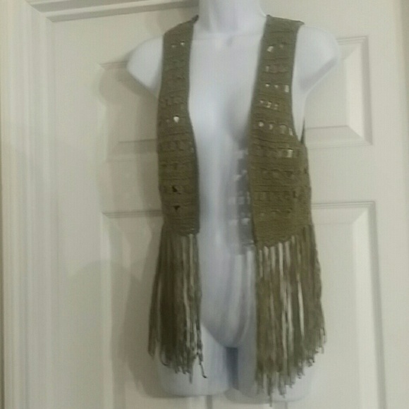 Ya Los Angeles Other - Girls Olive Green Fringed Vest